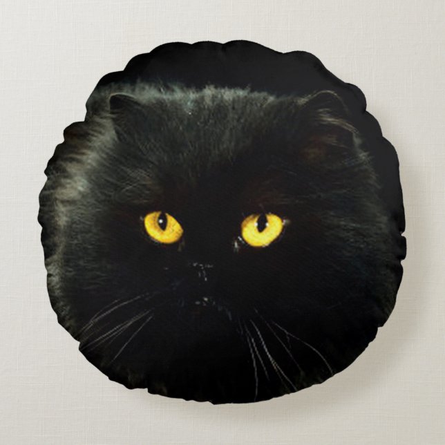 Svart katt rund kudde (Framsidan)