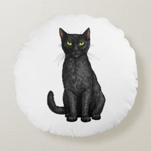 Svart katt rund kudde