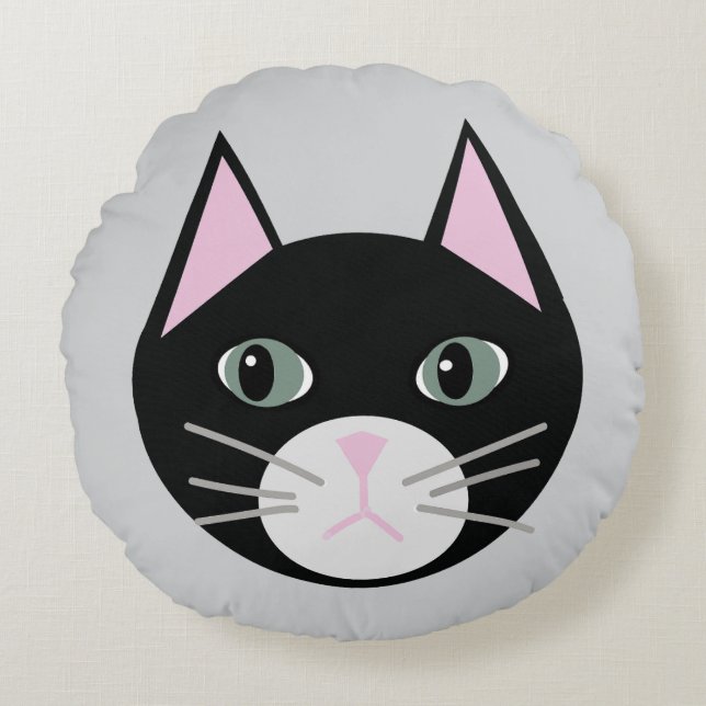 Svart katt rund kudde (Framsidan)