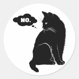 Svart katt säger nej - rolig present till kattälsk runt klistermärke