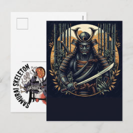 Svart Katt Samurai Japansk Krigare Vintage Helg Vykort