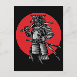 Svart Katt Samurai Japansk Krigare Vintage Helg Vykort