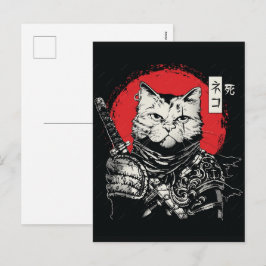 Svart Katt Samurai Japansk Krigare Vintage Helg Vykort