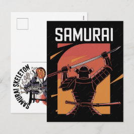 Svart Katt Samuraj Japansk Krigare Vintage Helg Vykort