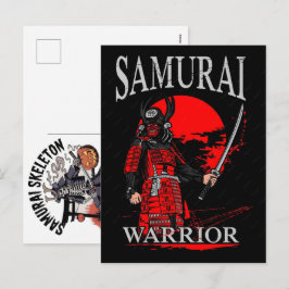 Svart Katt Samuraj Japansk Krigare Vintage Helg Vykort