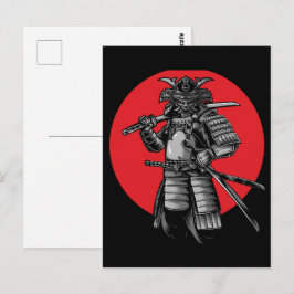 Svart Katt Samuraj Japansk Krigare Vintage Vykort