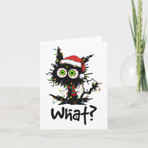 Svart Katt Santa Ljus Jul Katt Vad Jul Kort