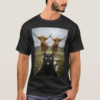 Svart katt selfie med kor Roliga djurälskare T Shirt