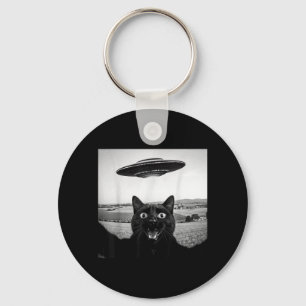 Svart Katt Selfie Ufo Utomjording Roliga Gåvor För Nyckelring