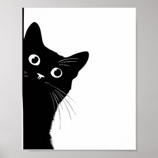 Svart katt sidovy affisch för kattälskare