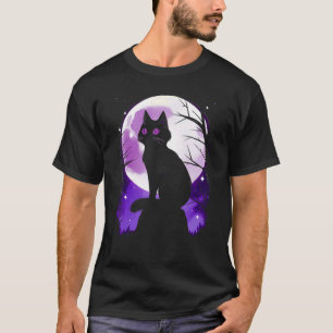 Svart Katt Silhuett Fullmåne Halloween Enkel Co T Shirt