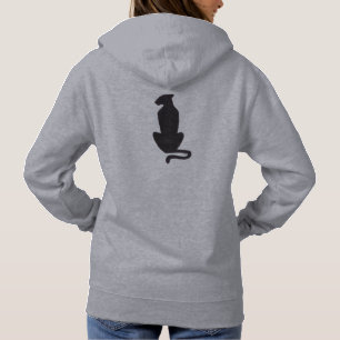 Svart katt Siluett kvinnor grå huva sweatshirt T Shirt