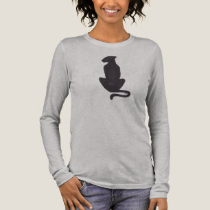 Svart katt Siluett kvinnor grå långärmad skjorta T Shirt