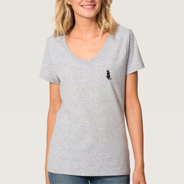 Svart katt Siluett kvinnor grå V-ringad T-shirt (Framsida)