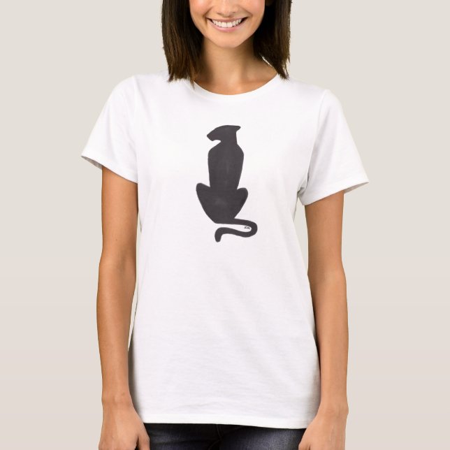 Svart katt Siluett kvinnor vit T-shirt (Framsida)
