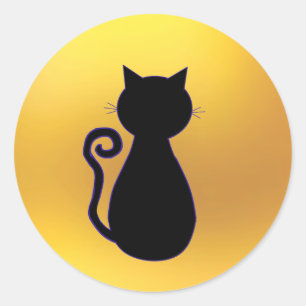 Svart katt siluett runt klistermärke