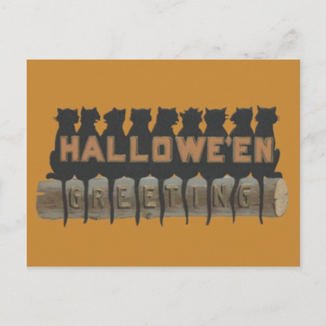 Svart katt Sitta på stockskugga Vykort (Framsida)