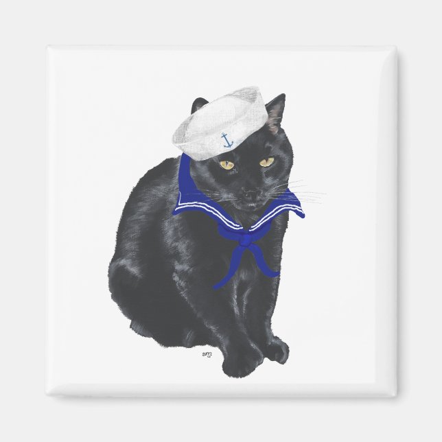 Svart katt sjöman magnet (Framsidan)