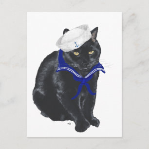 Svart katt sjöman vykort
