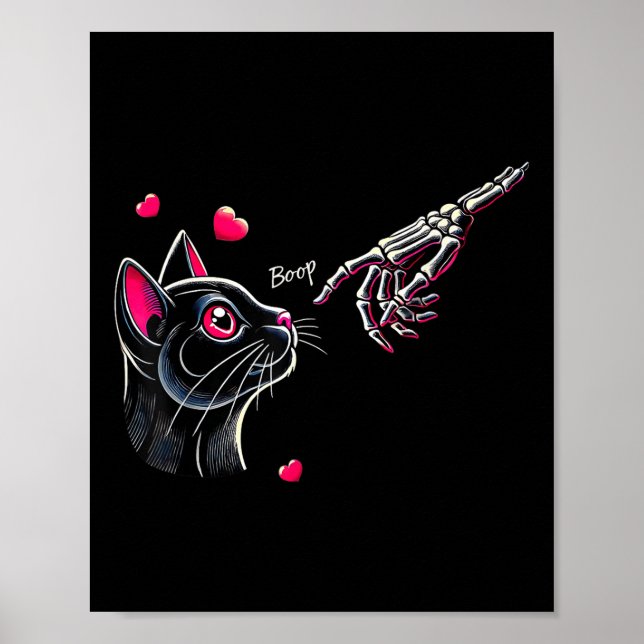 Svart Katt Skelett Hand Boop Alla Hjärtans Dag Hus Poster (Framsidan)