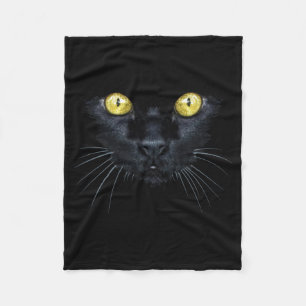 Svart katt skjorta Halloween kuslig gula ögon katt Fleecefilt