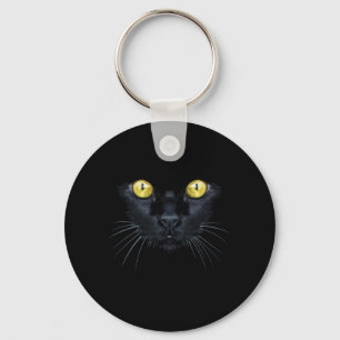 Svart katt skjorta Halloween kuslig gula ögon katt Nyckelring