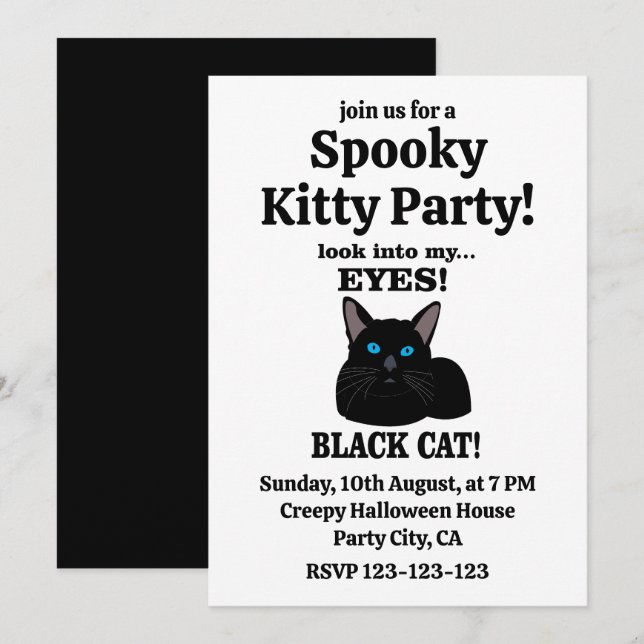 Svart Katt Skräckinjagande Kitty Fest Black Cat Inbjudningar (Fram/baksida)