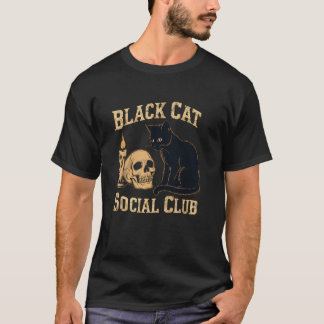 Svart katt social klub rolig Halloween kattälskare T Shirt