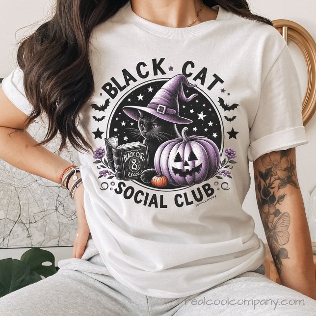 Svart Katt Social Klubb Halloween T Shirt (Skapare uppladdad)