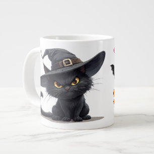Svart katt som bär häxhatt med Halloween-magi  Jumbo Mugg