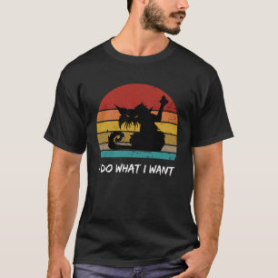 Svart katt som ger långfinger Retro Jag gör vad ja T Shirt