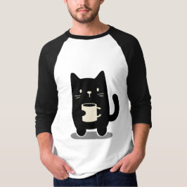 Svart katt, som håller kopp på kaffe t shirt