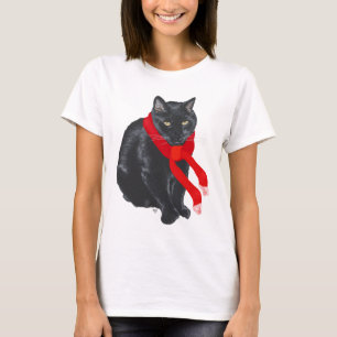 Svart katt som håller sig varm vid jul tee shirt