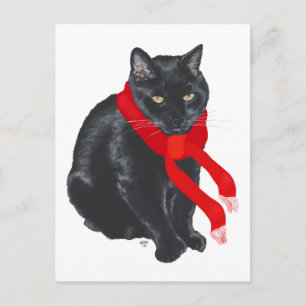 Svart katt som håller som är varm på jul helg vykort