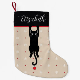 Svart katt som hänger Rolig kattälskare jul Liten Julstrumpa
