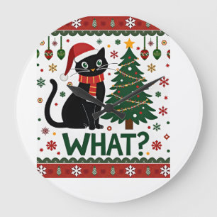 Svart Katt Som Knuffar Julgran Rolig Katt Xm Stor Klocka