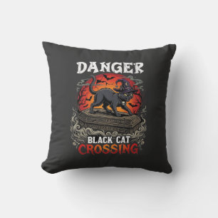 Svart katt som korsar Halloween-häxa hattkaffe Kudde