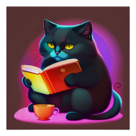 Svart katt som läser A Bok Poster Perfect Poster