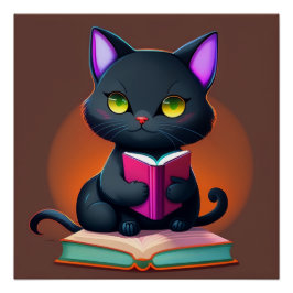 Svart katt som läser A Bok Poster Perfect Poster