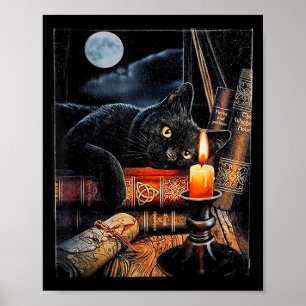 Svart katt som läser böcker häxkonst ritual poster