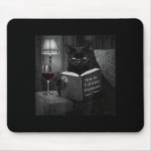 Svart katt som läser bok Rolig retro katt foto hum Musmatta