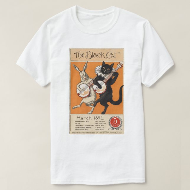 Svart katt som leker banjoen, okänd konstnär t-shirt (Design framsida)