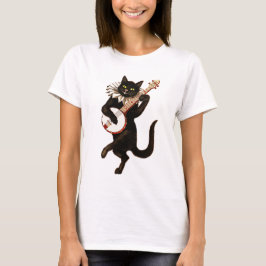 Svart katt som leker banjoen t-shirt