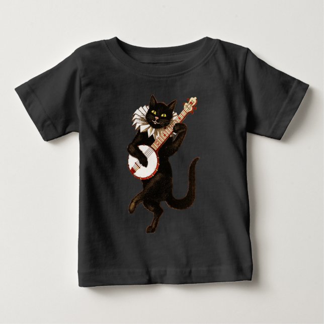 Svart katt som leker banjoen tee (Framsida)