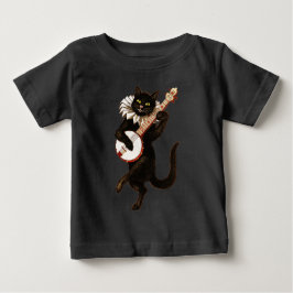 Svart katt som leker banjoen tee shirt
