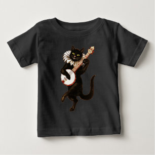 Svart katt som leker banjoen tee shirt