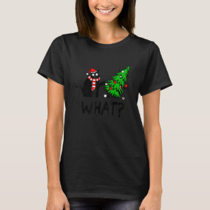 Svart katt som pressar Julgran över katt 1 T Shirt
