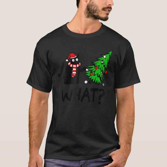 Svart katt som pressar Julgran över katt 3 T Shirt (Framsida)