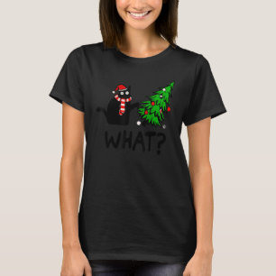 Svart katt som pressar Julgran över katt T Shirt