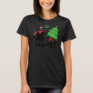 Svart katt som pressar Julgran över katt T Shirt